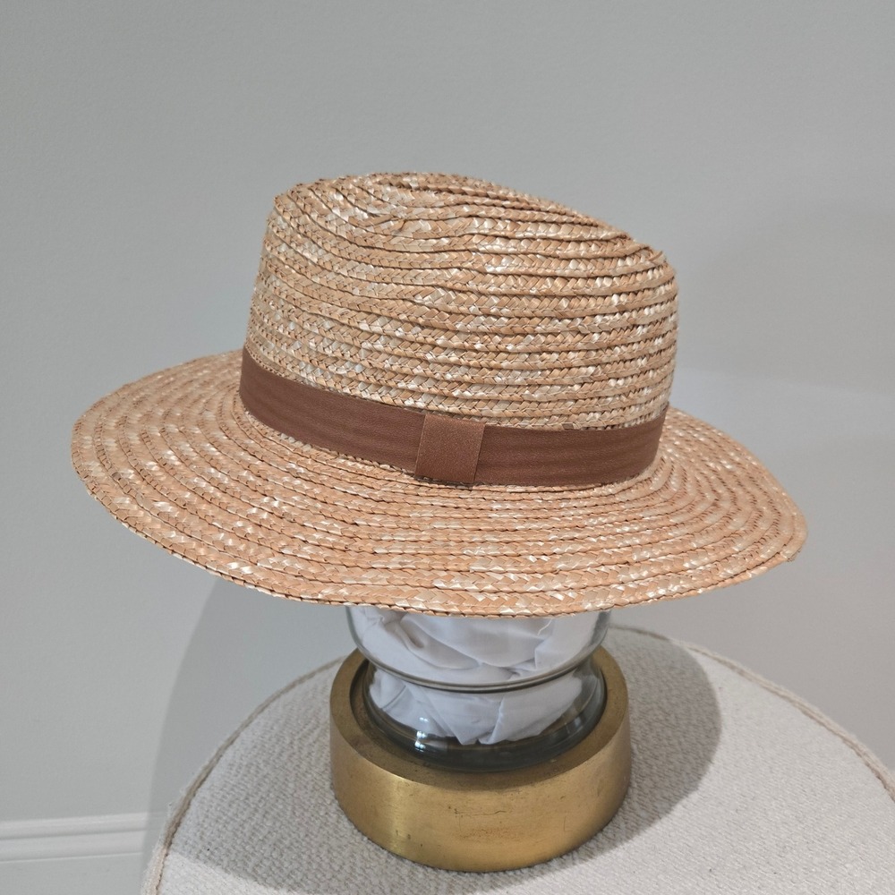 Torrid Straw Fedora Hat M/L Tan Brown Ribbon Woven Summer Sun Hat